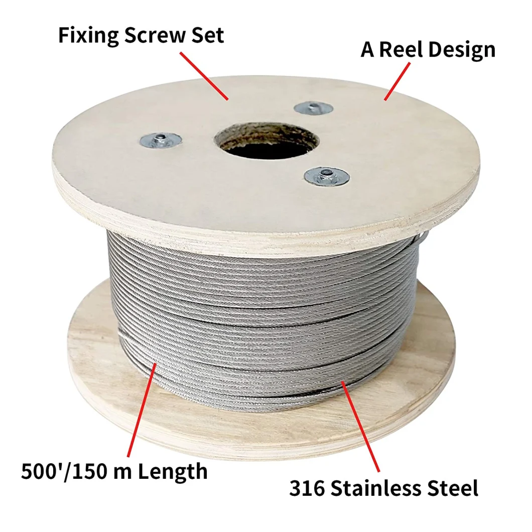 1/8" Wire Rope 500FT, Stainless Steel Cable Railing 1X19 Strands Core, Aircraft Cable T316 Stainless Steel Cable